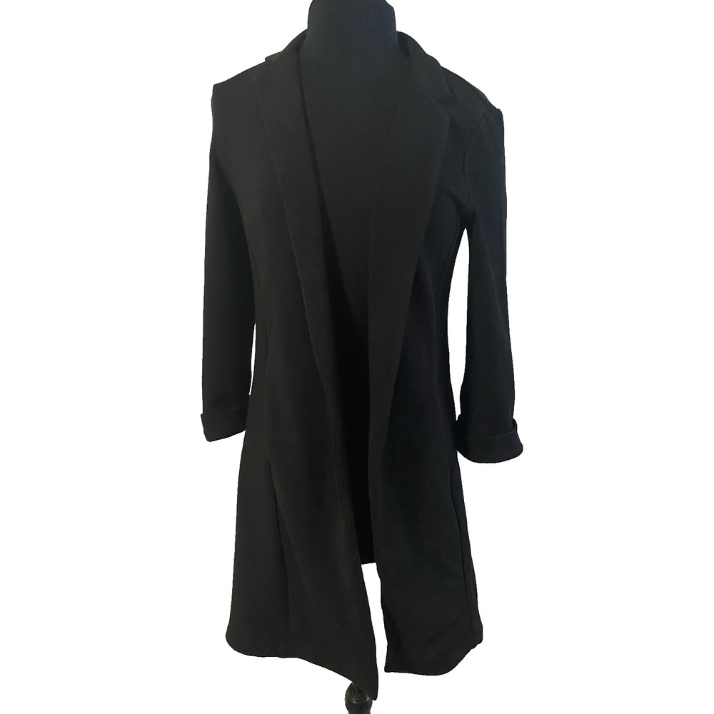 Have Womens Dark Long Jacket Size Small Black Open Front Office Lagenlook Blazer